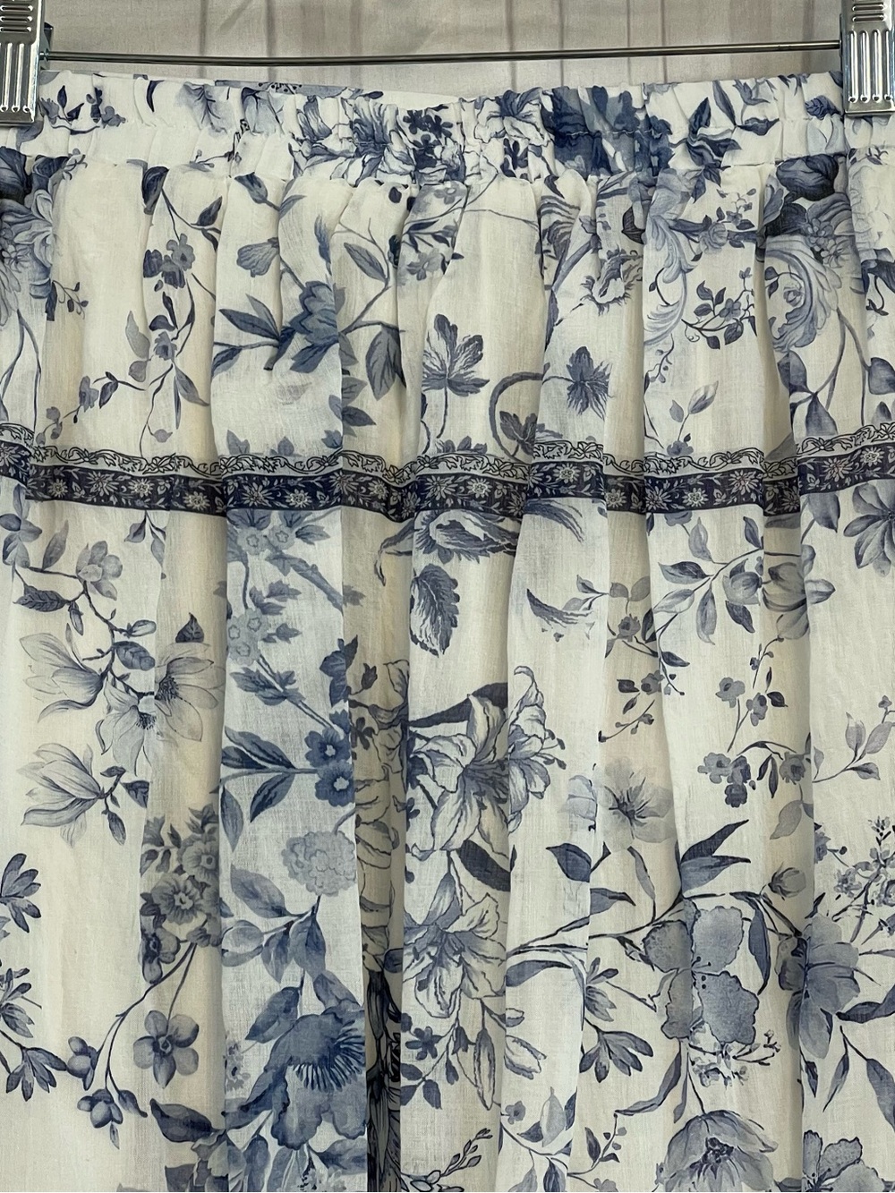 Boho Chic CottageCore Feminine Women's White Blue Floral Tiered Maxi Skirt XL - Picture 10 of 15